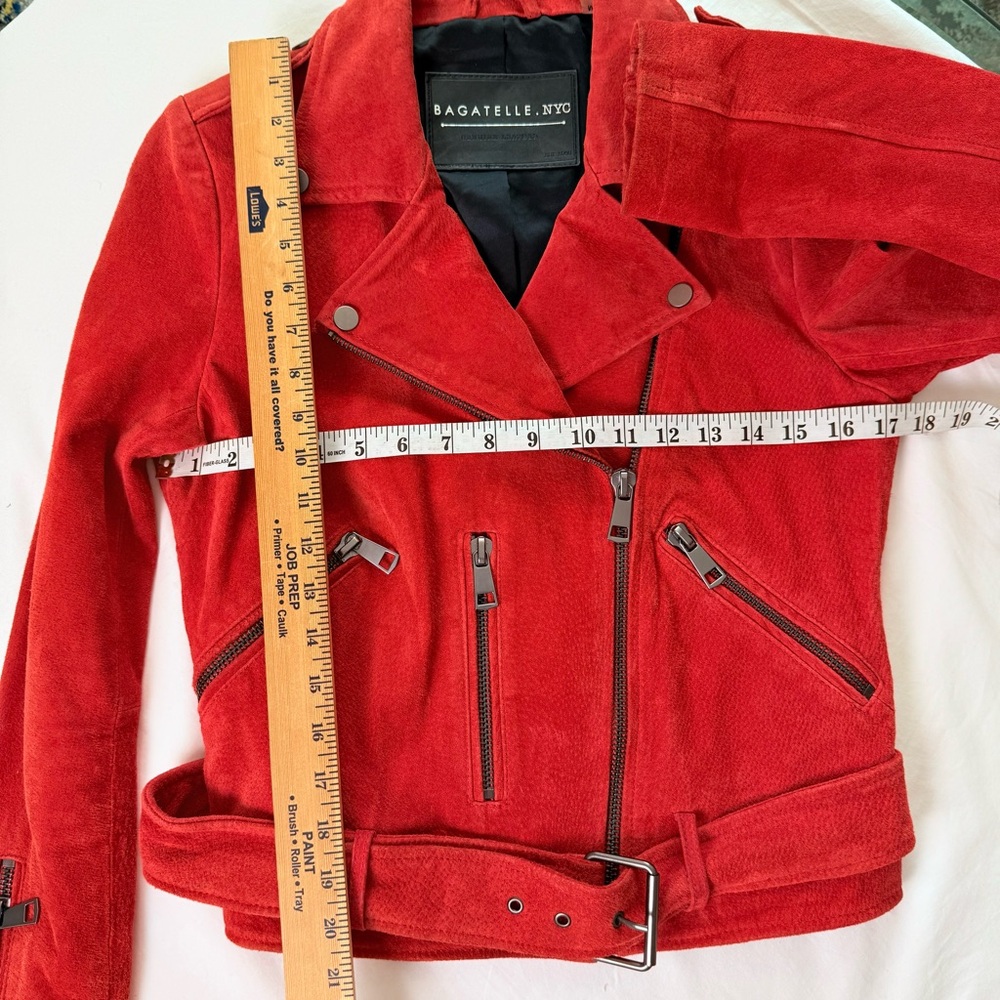 BAGATELLE NYC Red Genuine Suede Moto Jacket Size M - Picture 9 of 11